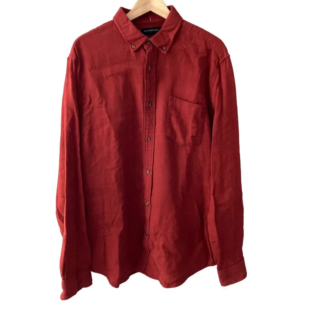 Banana Republic Flannel Button Up Shirt - Standard Fit - Red Orange - XL